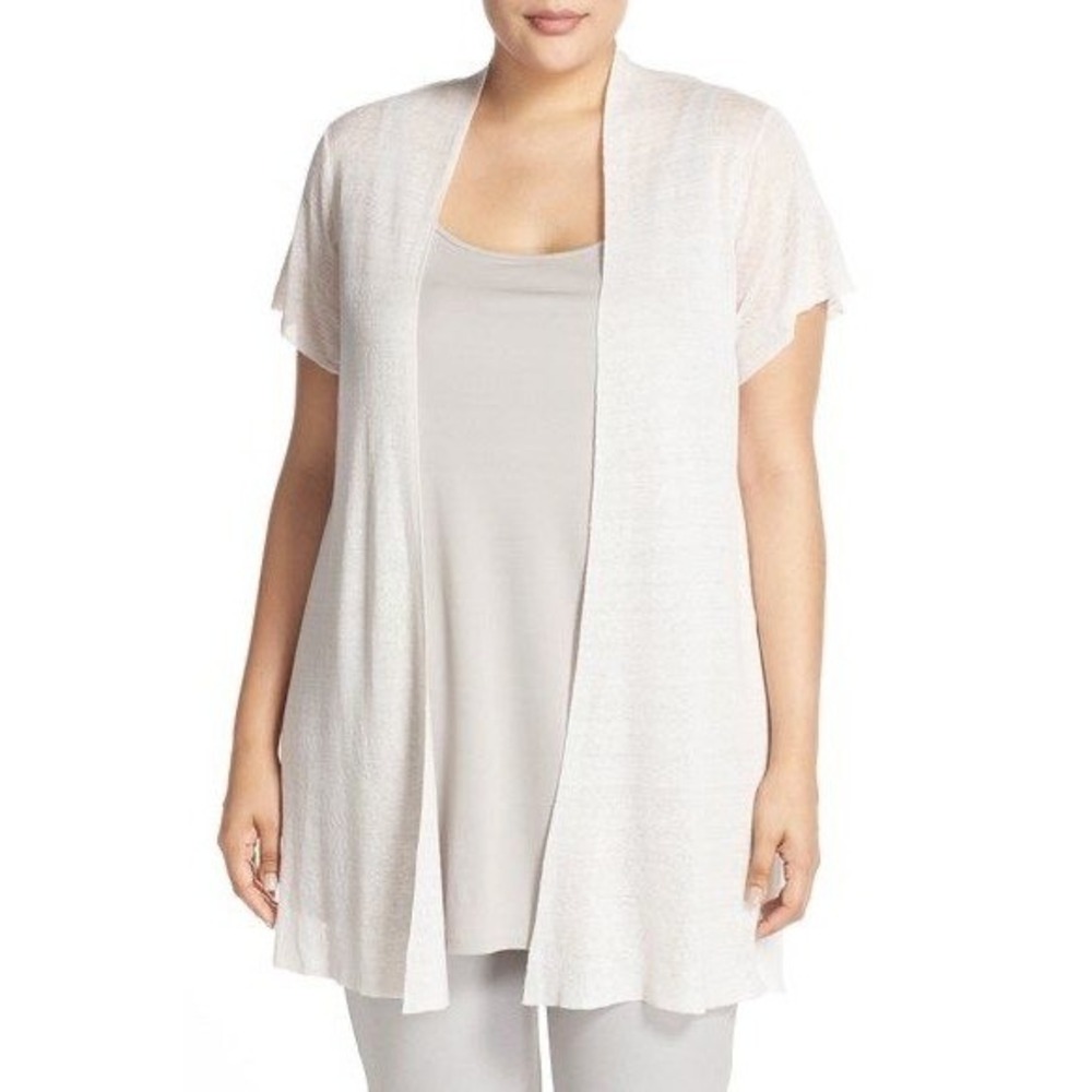 Eileen Fisher Sweater Women Medium Ivory Hemp‎ Blend Open Front Cardigan Mature